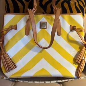 Dooney & Bourke Yellow & White Chevron Tote with Leather Trim